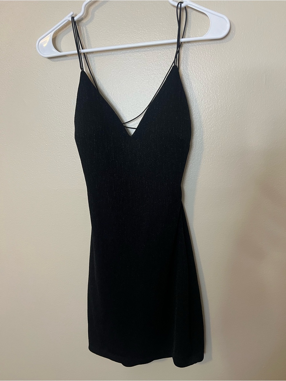 B.Darlin Black Mini Dress With Sparkle Detail And Criss Cross Sphaghetti Straps